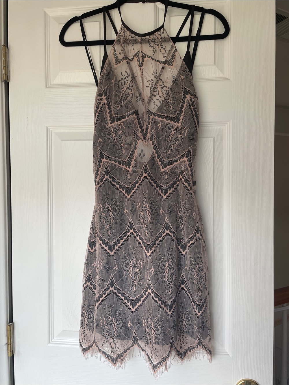 Free People Blush Pink and Black Lace Halter Mini Dress - Picture 4 of 8